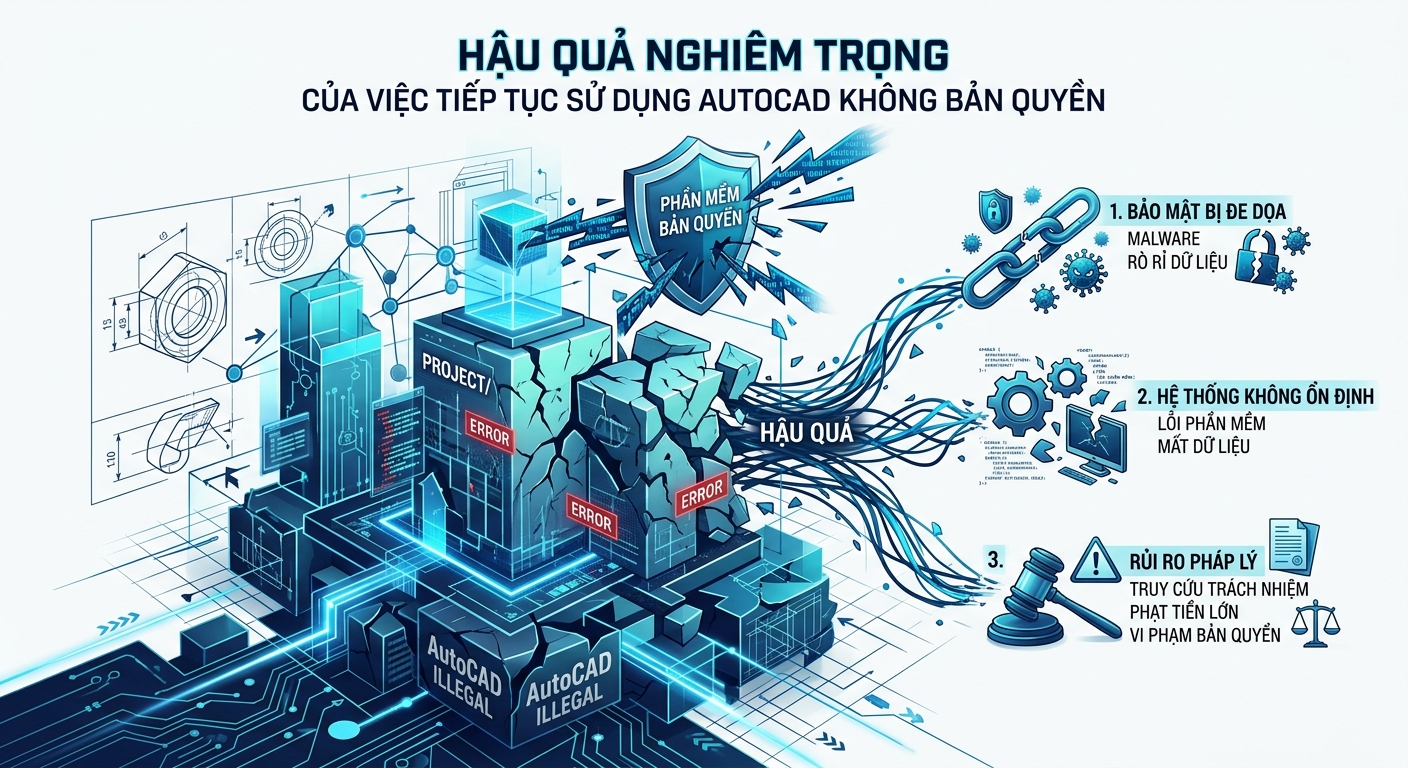 Hậu quả nghiêm trọng của việc tiếp tục sử dụng AutoCAD không bản quyền