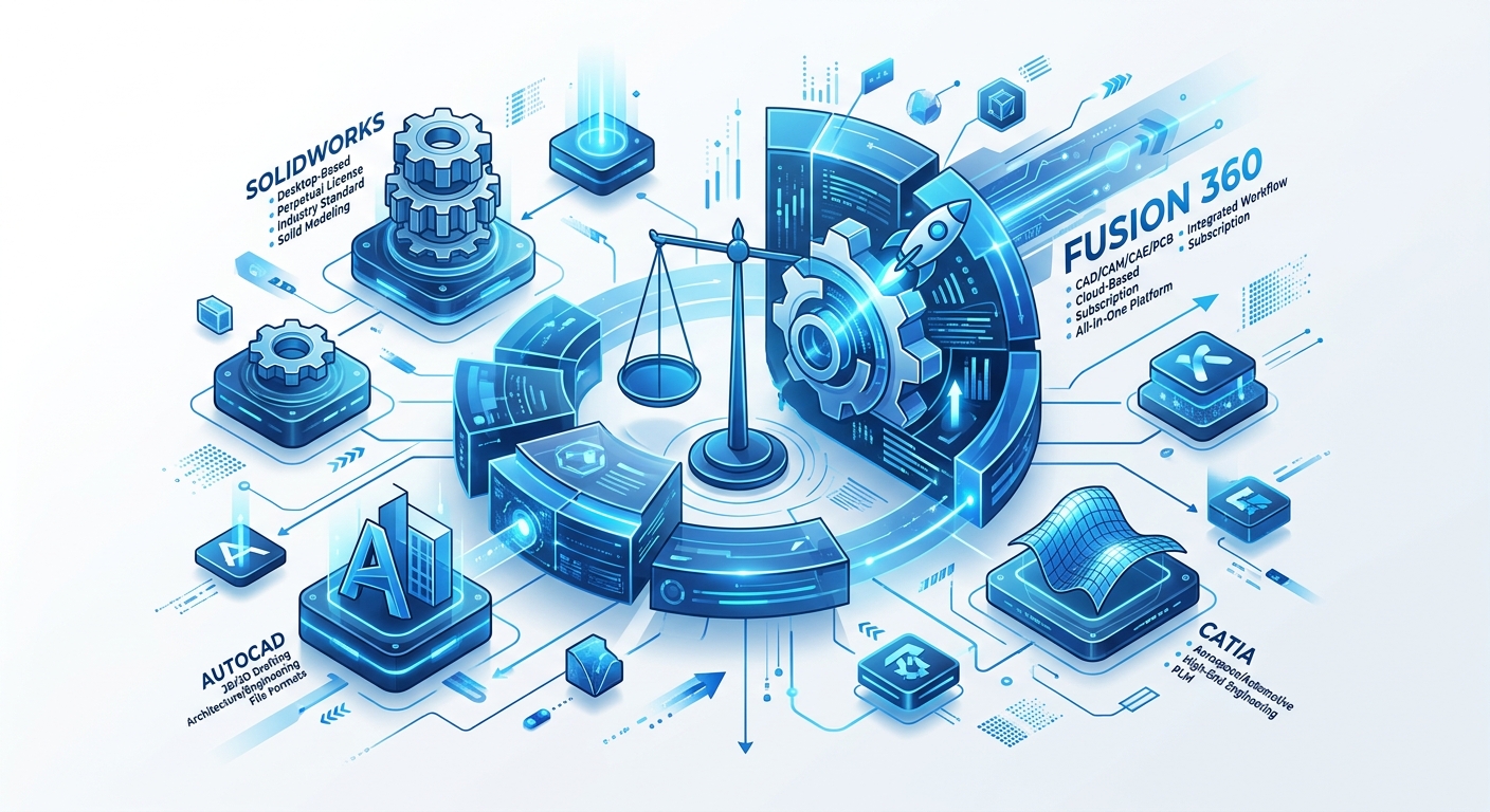 Fusion 360: Giải Mã Sức Mạnh & Tính Năng Nổi Bật 2024 14 So sánh Fusion 360 với các phần mềm khác (Tổng quan)