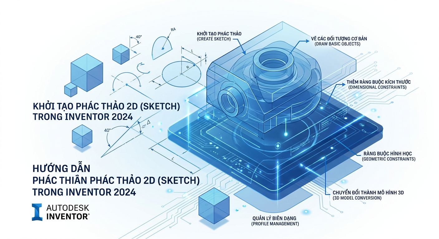 Hướng Dẫn Inventor 2024 Cơ: bản: Bắt đầu thiết kế 3D hiệu quả 11 Hướng dẫn phác thảo 2D (Sketch) trong Inventor 2024