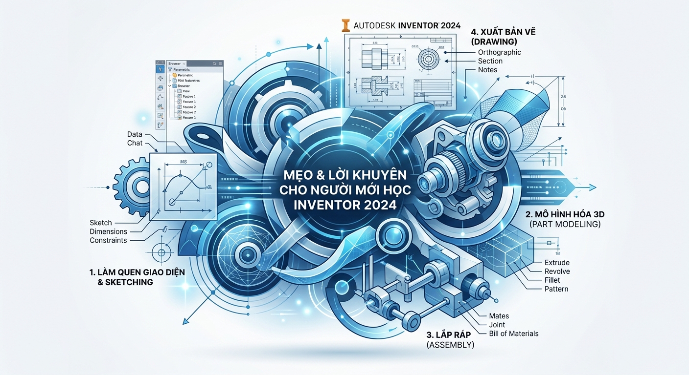 Hướng Dẫn Inventor 2024 Cơ: bản: Bắt đầu thiết kế 3D hiệu quả 15 Mẹo và lời khuyên cho người mới học Inventor 2024