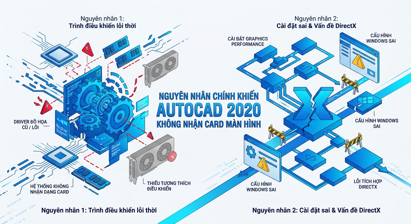 Sửa lỗi AutoCAD 2020 không nhận card màn hình triệt để 10 Nguyên nhân chính khiến AutoCAD 2020 không nhận card màn hình